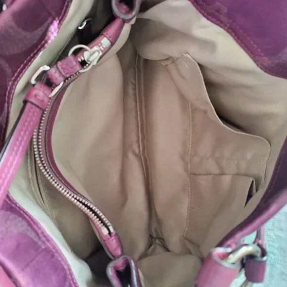 COACH Madison Purple Signature Logo Fabric Mia Shoulder Bag Purse 15784 Handbag - Picture 3 of 4
